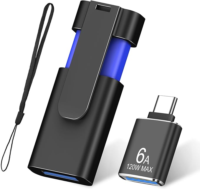 TEWENE 1-Pack Flash Drives 32GB USB 3.0 Flash Drive (&Type-C Adapter) Thumb Drive with Unique Clip Retractable, USB Memory Stick Jump Drive for Data Transfer - 32GB Blue