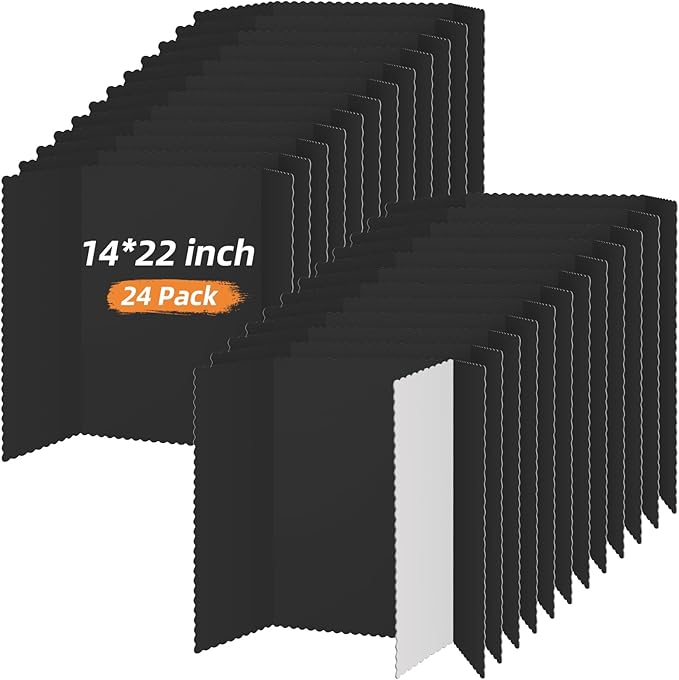 Ctosree 24 Pcs 14 * 22 Inch Tri Fold Poster Board Bulk, Science Fair Project Display Paperboard, Single Wall, Lightweight Presentation Board (Black)