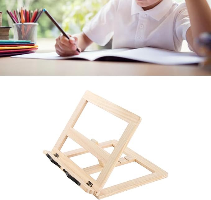 Zerodis Book Stand, Natural Wooden Adjustable Bookrest Portable Lightweight Reading Holder Space Saving Small Cookbook Stands for Recipe Cookbooks Magazines Tablets Laptops (Iron)