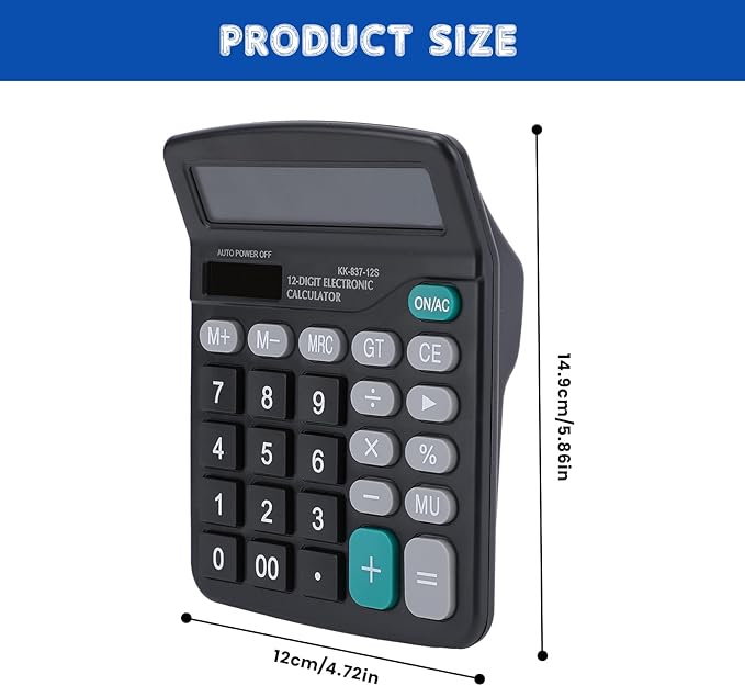 2 Pack Desktop Calculators Solar and Battery Dual Power, 12 Digits Calculators Desktop with Large LCD Display and Sensitive Button for Office, Home, School