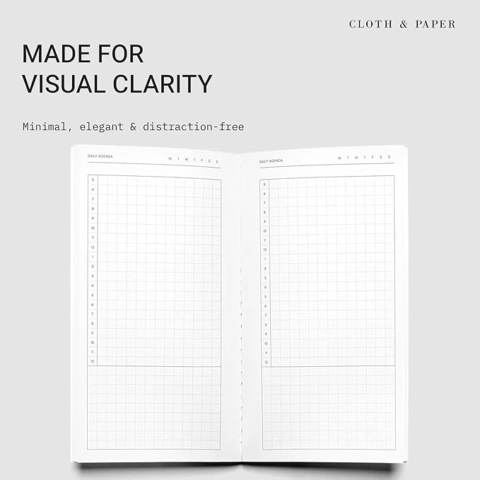 Cloth & Paper Travel Notebook | Daily Planner Agenda – Aspen | Pocket Plus Planner Notebook 3.2" x 6" | Productivity Planner with Hourly Schedule Layout for Planning & Time Blocking – Soft Touch Cover