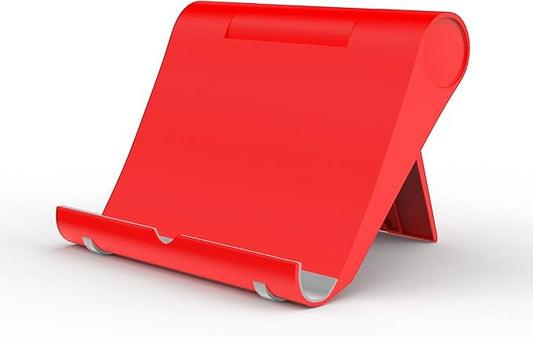 Cell Phone Stand for Desk, Foldable and Adjustable Multi-Angle Holder Dock, Universal Compatibility for Most Phone and Tablet, Portable and Sturdy Design for Office and Home (Red)
