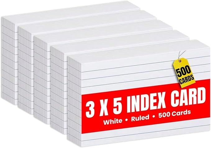 1InTheOffice Index Cards 3x5, Ruled Lined Flashcards Notecards, Study Cards, White (500/Pack)