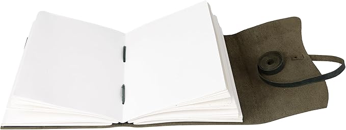 KomalC Handmade Leather Journal 8x6 Inch | Blue Vintage Notebook with Unlined Pages | Antique Travel Diary, Writing Sketchbook for Men & Women