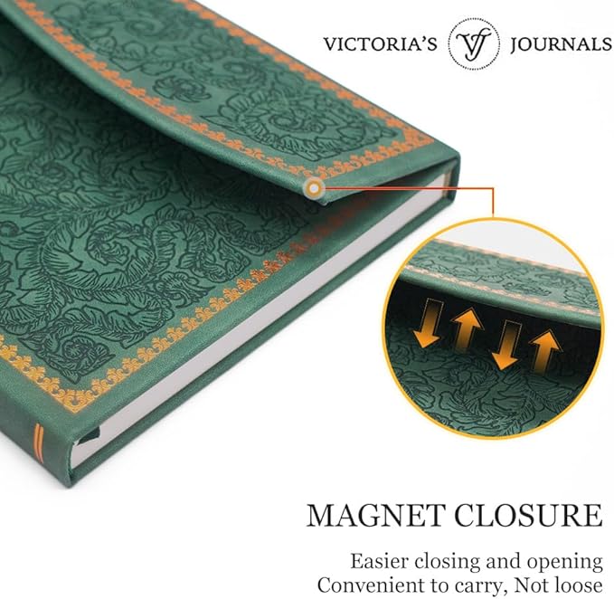 VICTORIA'S JOURNALS Magnet Journal, Carving Vintage Notebook Faux Leather Hard Cover Personal Diary Lined Pages Ribbon Bookmark, 8'' x 5.7''