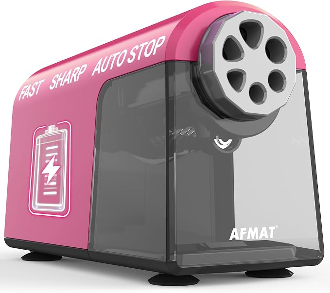 AFMAT Electric Pencil Sharpener Heavy Duty, 6 Holes, Cordless & Rechargeable, Fast Sharpen, Auto Stop, 10K+ Uses, Classroom Pencil Sharpener for 6-11mm No.2/Large/Colored Pencils PSD2