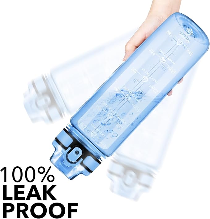 32oz Water Bottle with Time Marker, Motivational Drinking Bottle with Strap, BPA-Free Leak-Proof, Encouraging Water Bottle Time to Drink Water for Gym School Office Travel