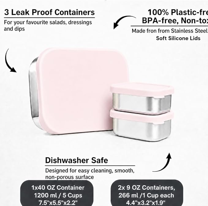 Modaniam Flexibento Leak Proof Stainless Steel Lunch Box, Pink, 40 OZ