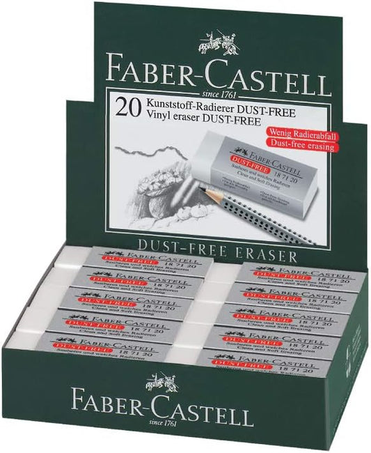 Faber-Castell Dust Free White Eraser (Box of 20) - Soft Erasing, Comfort Edge, Latex Free, Great for Black Lead Erasing for School, Office & Home