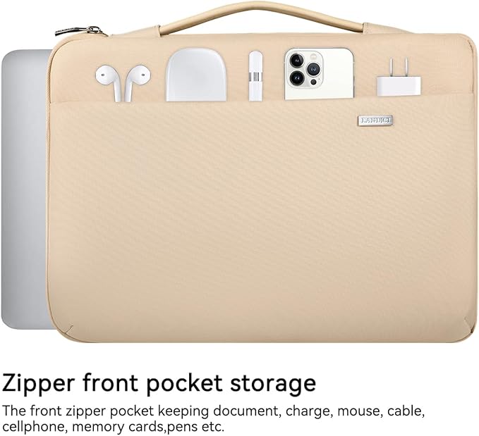 LANDICI 360°Laptop Sleeve Case 13 13.6 Inch Compatible with MacBook Air 13 M1/M2/M3/M4 2020-2025, MacBook Pro 13/14, IPad Air/Pro 13, Waterproof Computer Bag Cover with Handle, Apricot