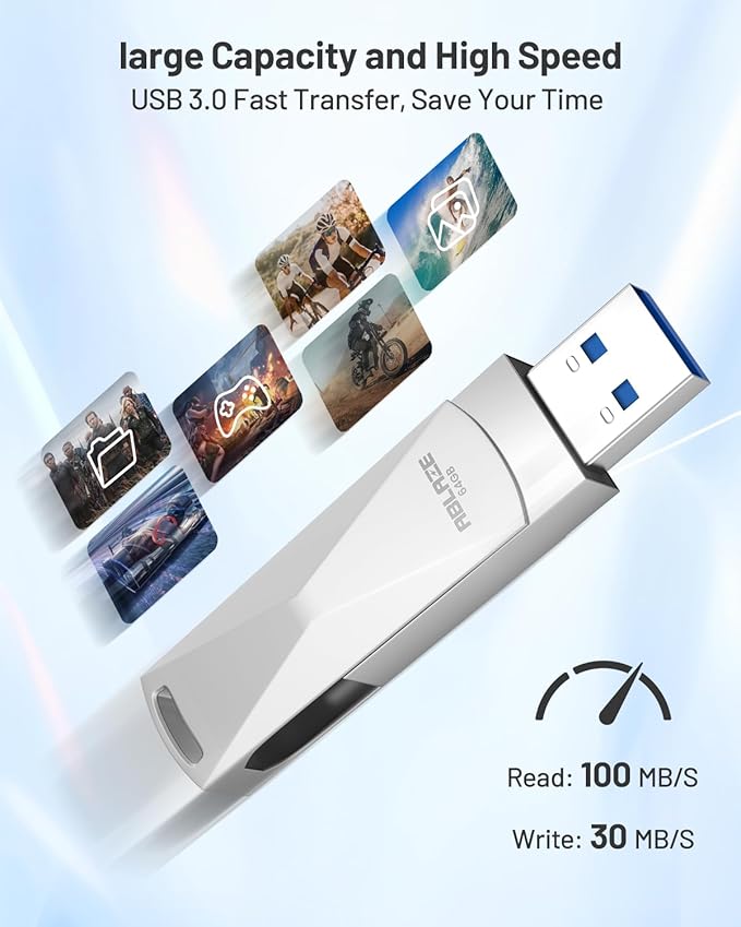 ABLAZE 64GB USB C Flash Drive, Dual USB 3.0+Type C Flash Drive Compatible with iPhone 16/15,Android Smartphone,Computer,Tablet Mac Laptop (Sliver)