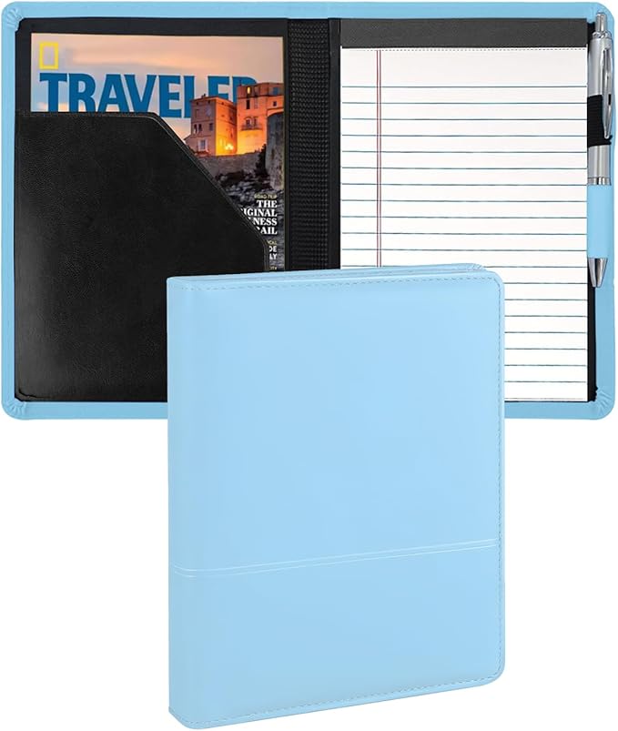 Padfolio/Portfolio Binder, Mini Padfolio Portfolio Binder 5 x 8 Legal Writing Pad, A5 Document Organizer Folder for Men Women, Sky Blue.