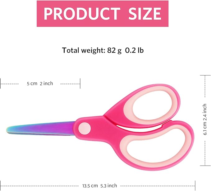 Asdirne Left Handed Kids Scissors, Safety Children Titanium Coating Scissors, Craft Scissors with Blunt Tip Stainless Steel Blades and Soft Grip, Great for Home and School,13.5cm, 3 Pack