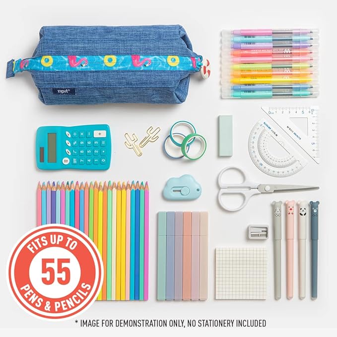 ZIPIT Lenny Pencil Case, Large Capacity Zipper Pouch for School, Stationery Bag for Teen Girls Boys and Adults, Teal