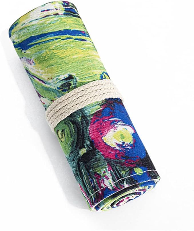 DIYOMR 24/36/72 Slots Pencil Wrap Pencil Rolls, Artist Colored Pencils Roll Up Bag Short Brushes Pouch Case Pencils Organizer for Drawing Coloring and Sketching (Ink Painting, 72slots)