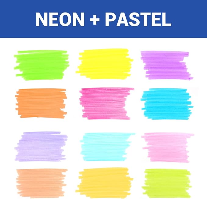 WRITECH Retractable Highlighters Assorted Colors: Chisel Tip Click Aesthetic Highlighter Marker Pens Pack Multi Colored Ink No Bleed Smear for Highlighting Journaling (12ct Neon+Pastel)