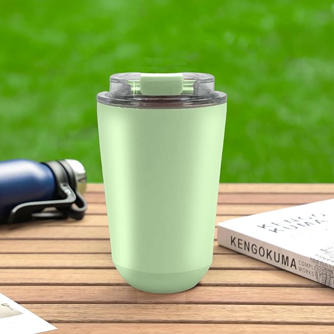 DEQIANG Travel Coffee Cup, Coffee Cup Travel with Lid, Insulated Coffee Mug for Hot & Cold Beverages, Great Gift Choice for Coffee Lovers, Office Workers, Hikers & Commuters (Green, 8.5 oz)