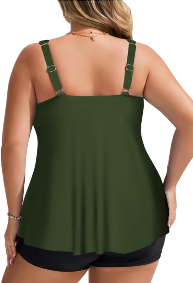 Hanna Nikole Womens Tankini Swimsuits 2 Piece Bathing Suit Flowy Ruffle Tankini Tops with Swim Shorts