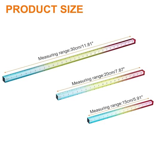 HARFINGTON 3pcs Acrylic Clear Straight Rulers 15/20/30cm Metric Colorful