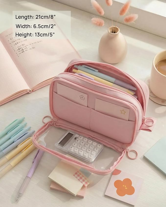 41Pcs Aesthetic Pink Office Supplies Set, All-in-One 5 Compartments Desk Organizer Kit with Large Capacity Pen Pouch, A5 Notebook for Women & Journaling (pink)