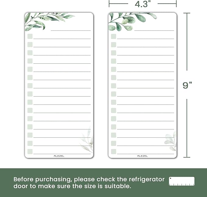 ALEZEL Dry Erase List Board for Fridge Magnetic, Refrigerator to Do List White Board Set - 4 Pcs Greenery Dry Erase Grocery List Whiteboards, 4 Markers + Eraser