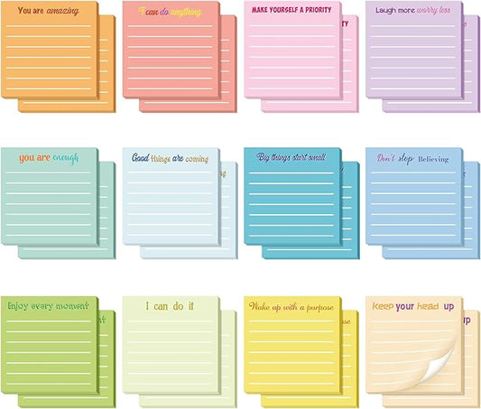 Yinder 24 Pcs Inspirational Sticky Notes Cute Motivational Sticky Notes Pad End of Year Employee Appreciation Gifts Bulk for Teacher Nurse Coworkers Office Supplies 3 x 3'' (Inspirational,Light Color)
