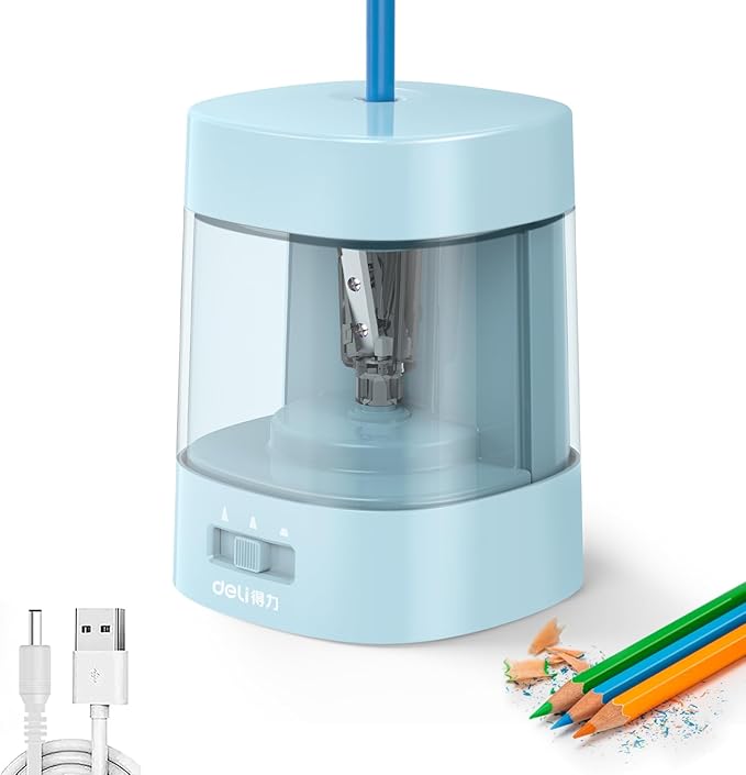 Deli Electric Pencil Sharpener, Automatic Pencil Sharpeners for No.2 Pencils Colored Pencils, USB & Battery Operated Pencil Sharpener for School, Home, Office, Classroom, Blue
