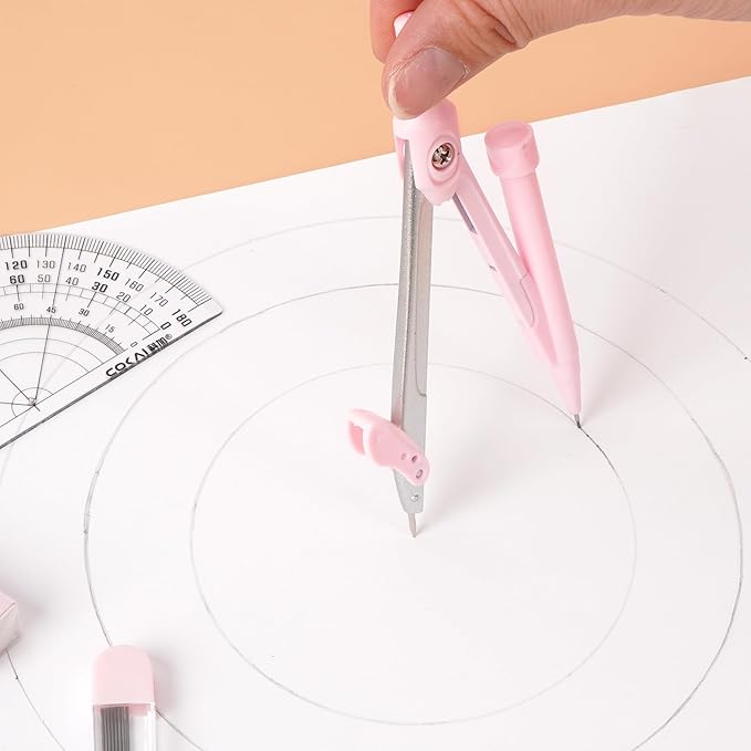 LABANCA 8 Pcs Compass Set with Protractor Rulers Pencil for Math Geometry (08373 Pink)