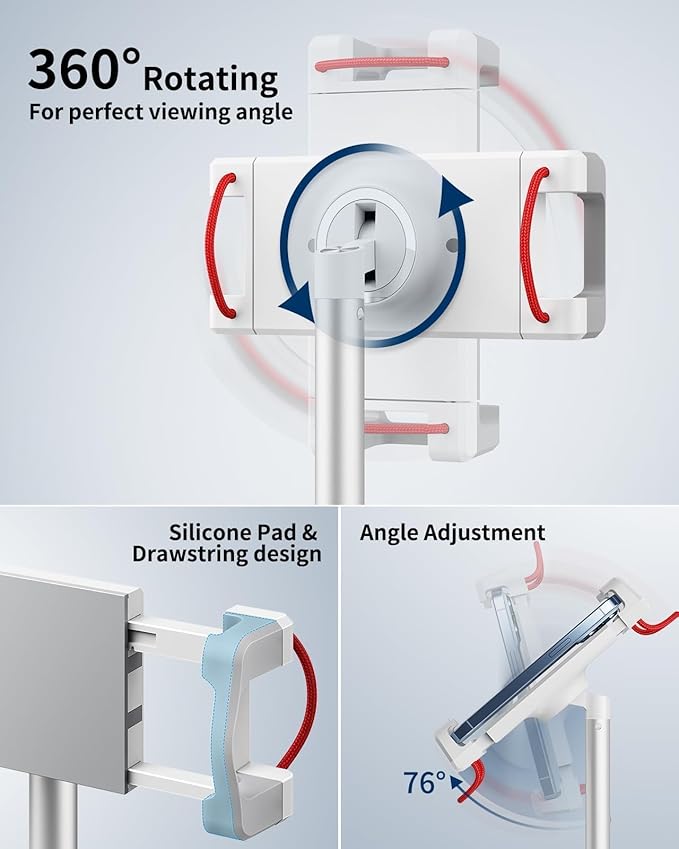 SAIJI iPad Stand for Desk - Tablet Holder Extra-Height 360° Rotating Adjustable Aluminum Alloy Cradle for 4.7"-15.6" iPhone Samsung Kindle Portable Monitor (Silver)