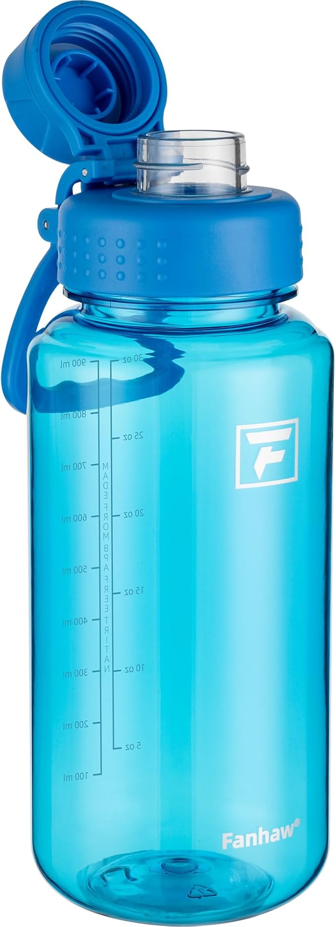 Fanhaw 32 oz Clear BPA-Free Tritan Water Bottle with Fast-Flow Spout Lid, Leakproof Wide-Mouth Reusable Bottle for Gym, School & Office (Classic Blue)