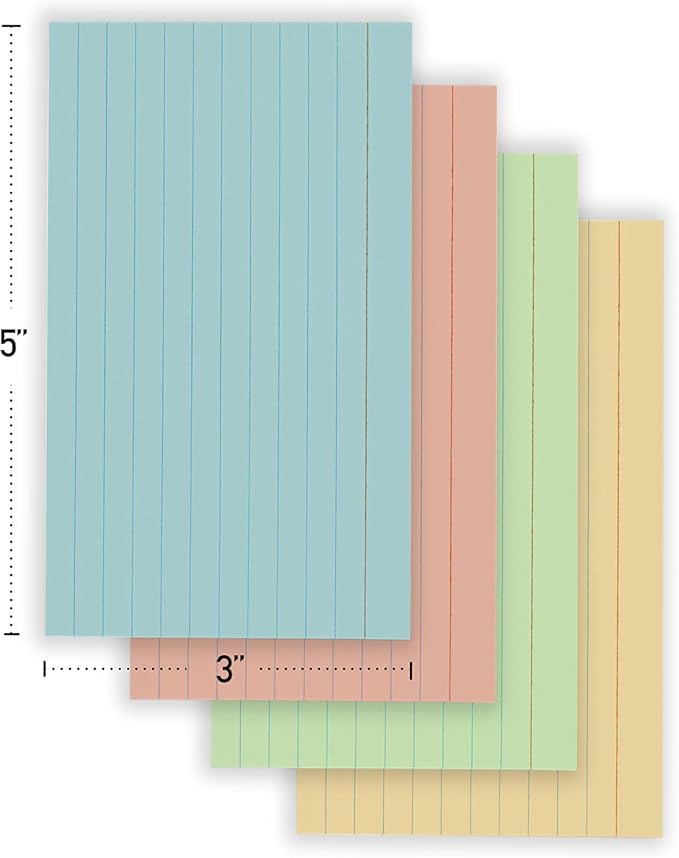 Index Cards 3x5 Bulk, (240 Cards) Colored Notecards 3x5 lined, Blank on Back Assorted Colors Flashcards for School Home and Office, Ruled Index Card
