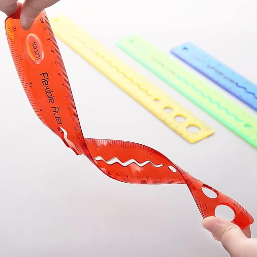 1PC 12 Inch Color Flexible Rulers Kids Soft Bendable Plastic Transparent Rulers Shatterproof Clear Ruler School House and Office, Drafting Tools and Drafting Kits(Random Color)