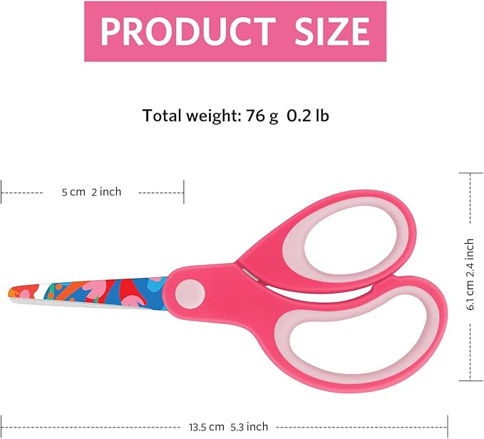 Asdirne Left Kids Scissors, Safety Children Scissors with Blunt Tip, Blades with Pattern, Great for Home and School, Assorted Color, 13.5cm, 3 Pack