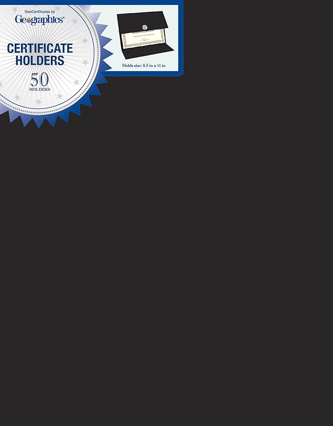Geographics Certificate Holders - Tri-Fold Navy Linen 9.25x12.5 Inches - 50 Pack - Embossed Die-Cut 80 lb Cover Stock - Silver Medallion Foil Stamp - Ideal for Awards - 218 GSM Document Holder