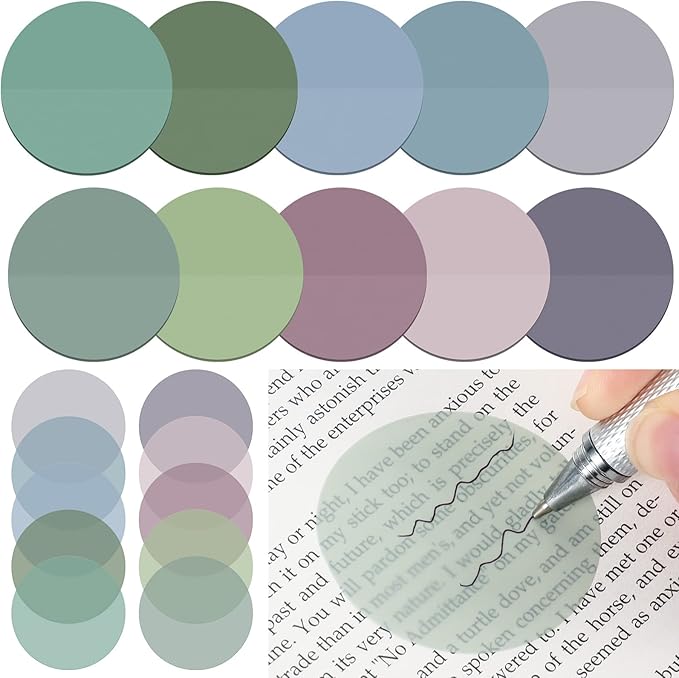 Sabary 500 Sheets Transparent Sticky Notes Round Translucent Sticky Notes Tabs Colorful Page Flags Stickers Clear Book Markers Bible Journaling Office Back to School Supplies(1.75 Inch,Dark)