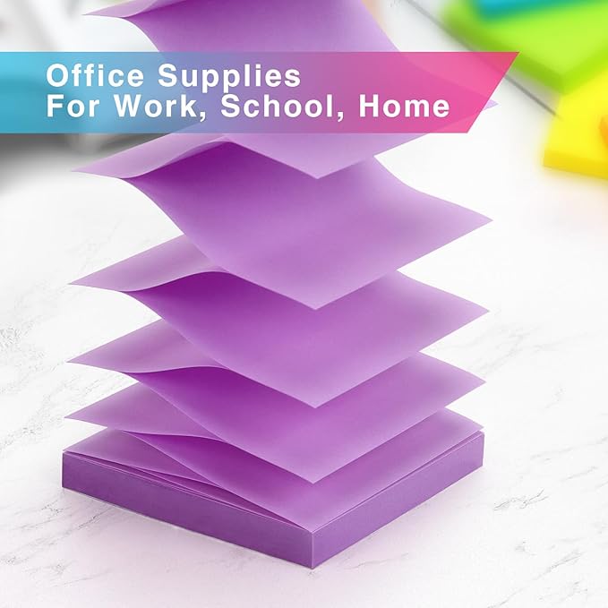 Osboo Sticky Notes 3x3 Pop Up Self-Stick Notes Pads with 6 Bright Colors, Easy to Post for Office, School, Home, 6 Pads/Pack, 100 Sheets/Pad(Pop Up)