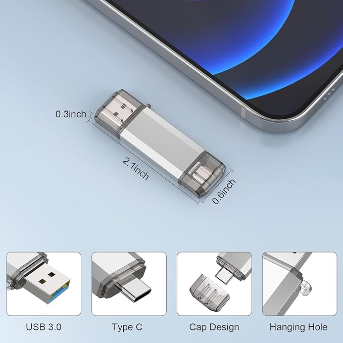 RAOYI 3 Pack 128GB USB C Flash Drive, 2 in 1 USB 3.0 Type C Dual OTG Metal Thumb Drive Jump Drive Memory Stick with Keychain Suitable for USB-C Smartphones, Computers and Tablets (Red,Silver,Blue)