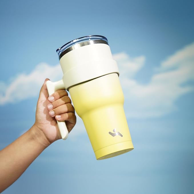 Konokyo 40 oz Tumbler with Handle and 2 Straw 2 Lid, Insulated Water Bottle Stainless Steel Vacuum Cup Reusable Travel Mug,Lemon