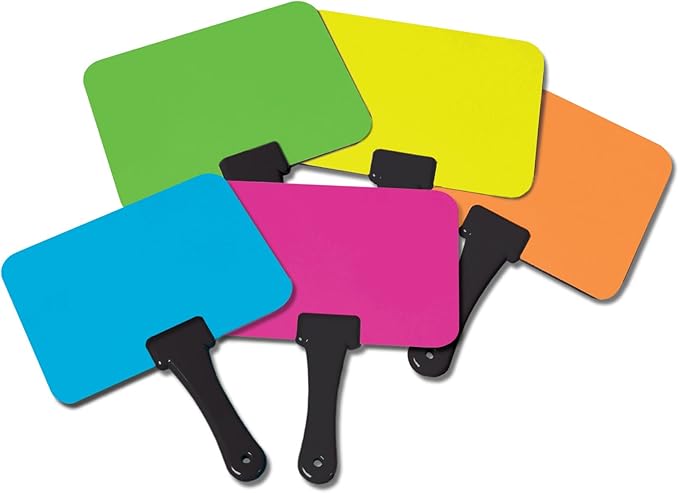 Trainers Warehouse Briteboards: Premium Set of 10 Fluorescent Dry-Erase Response Boards | Versatile, Colorful Paddles for Icebreakers, Voting & More | Perfect for Classrooms & Meetings (6" x 7.75")