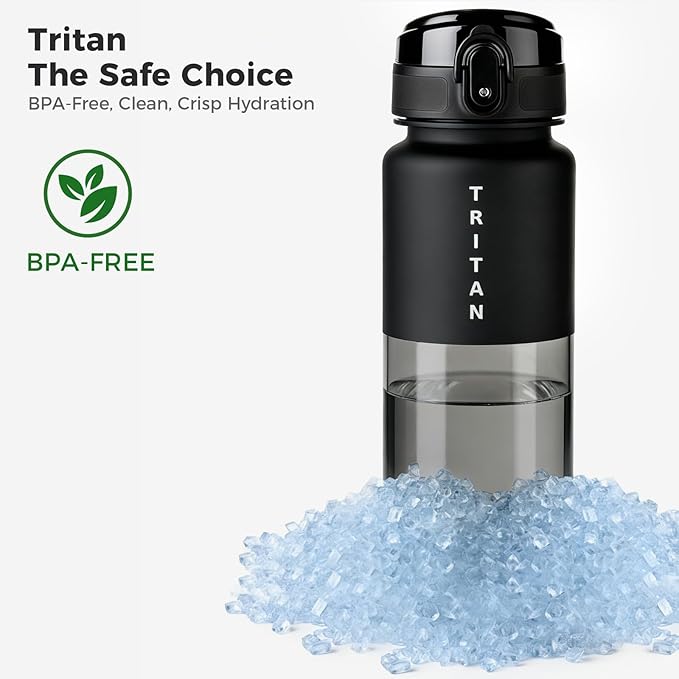32oz Water Bottle with Chug Lid, Frosted & Clear Tritan BPA-Free, Leakproof, Wide Mouth, Portable Sports Water Bottle for Gym, Office, Travel, Outdoor (Black)