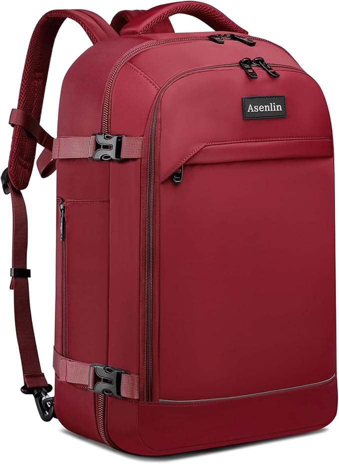 Asenlin Travel Backpack for Women Men,Flight Approved Carry On Luggage 40L Water Resistant Business Laptop Backpacks Fits TSA 17.3 Inch Computer College Weekender Outdoor Hiking-Red
