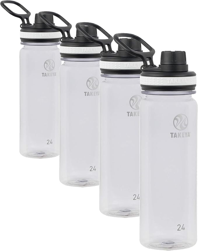 Takeya Tritan Sport Water Bottle with Spout Lid - BPA-Free & Dishwasher-Safe - Reusable with Lid Handle - Simple Leak-Proof Water Bottle - 24 oz, Clear (Pack of 4)
