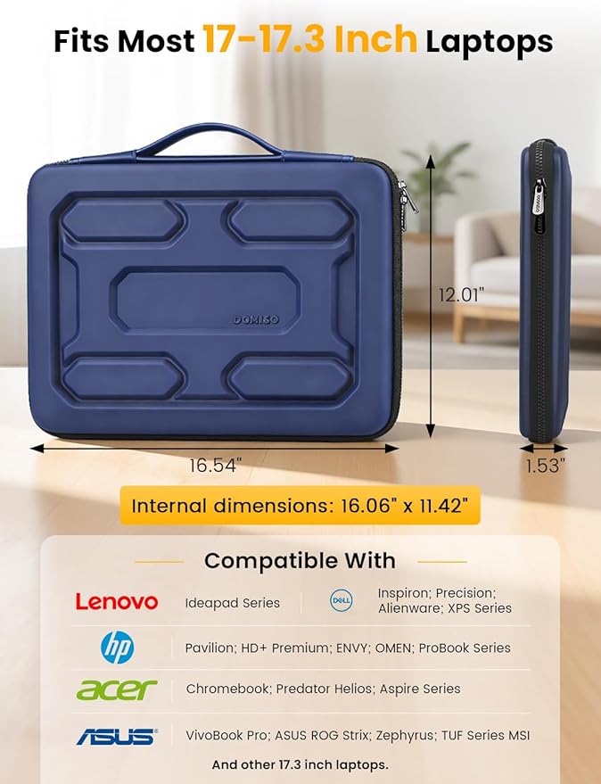 DOMISO Laptop Hard Case 17-17.3 inch Waterproof Shockproof Hard Shell Sleeve with Handle & Storage Pocket, Compatible with MacBook, HP, Dell, Dark Blue