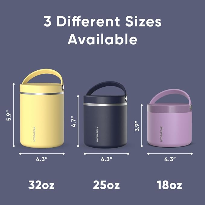 Hydrapeak 32oz Stainless Steel Vacuum Insulated Food Jar for Hot Food and Cold Food, Wide Mouth Leak-Proof Soup Jar for Adults, 10 Hours Hot and 16 Hrs Cold (Navy) (Pack of 3)