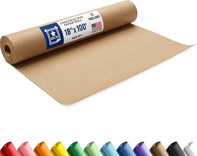 Natural Kraft Brown Construction Paper Roll 18" x 100 ft – Made in USA – 18" Bulletin Board Paper for Classroom & School, Teachers & Kids