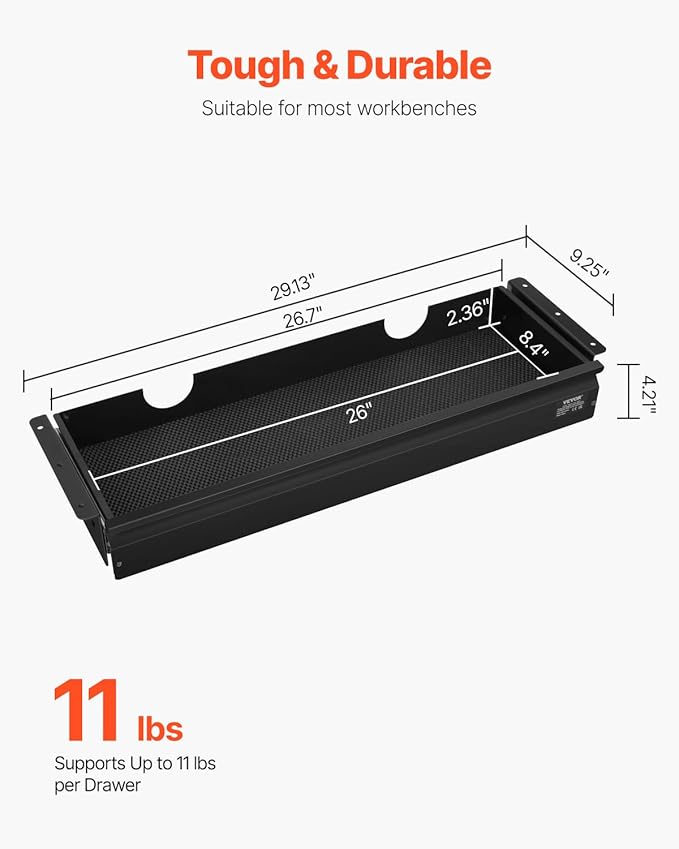 VEVOR Under Desk Drawer Slide Out, 26 inch Under Desk Mounted Pull-out Drawer Attachment, Hidden Under Counter Drawers for office Home Sit Stand Workstation, Black