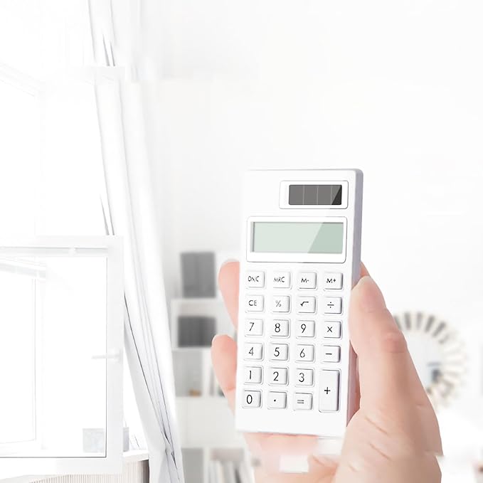 HEEPDD 12 Digit Solar Desktop Calculator, White Basic Standard Calculator with Elastic Rubber Buttons and Lightweight Design for Office School Business Use (White)