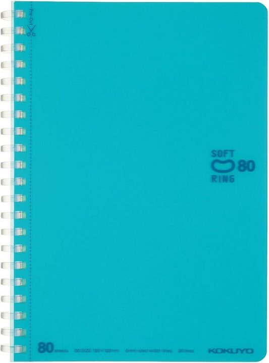 KOKUYO Spiral Lined Notebook, 7.2'' x 5'' Pastel Journal B6 Soft Ring Notebooks with Dot 6 mm Ruled, 80 Sheets, Light Blue 1 Subject Notebook, Note Taking for School. Japan Import (SU-SV348BT-LB)