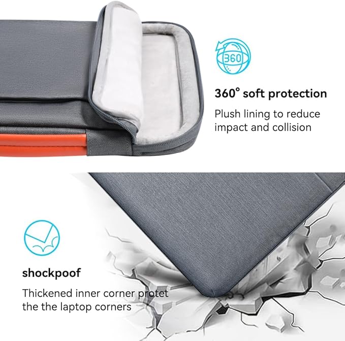 LANDICI 360°Laptop Sleeve Case 15.6 16 Inch Compatible with MacBook Pro 16 M1/M2/M3/M4 2019-2025, 15.6-16” Hp Dell Lenovo Acer Asus, Waterproof Computer Bag Cover with Handle, Grey