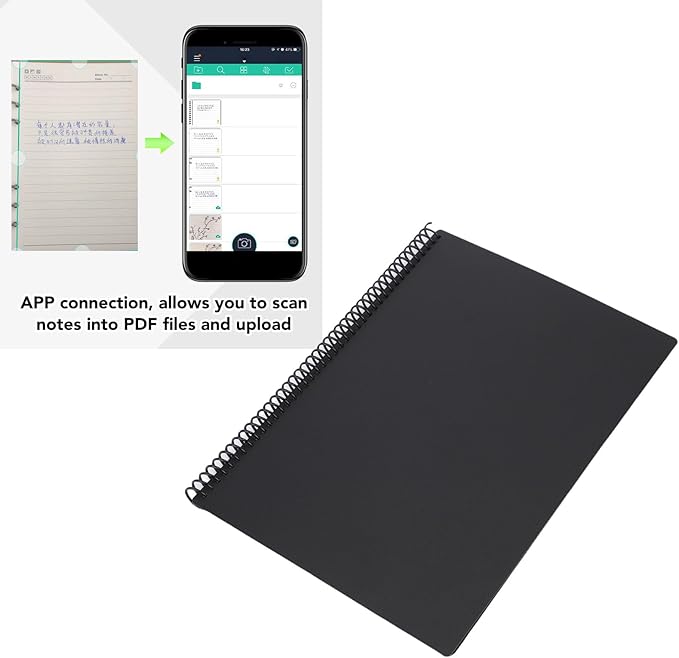 LICAEVEY Reusable Whiteboard Notebook, 180x255mm, 30 Sheets Smart Notepad, Black, Lined and Dotted Notes Pages, App Connected, Erasable